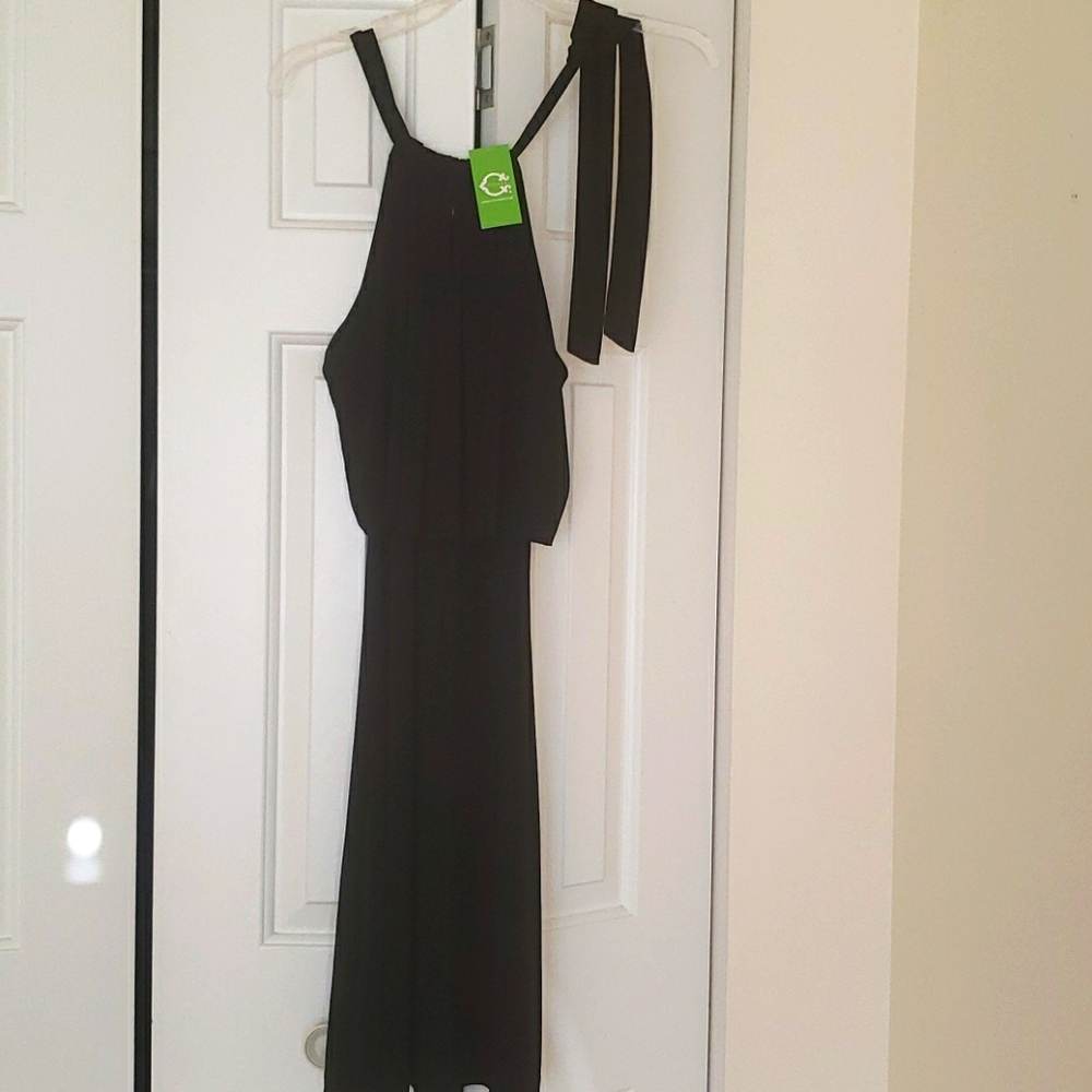 Black Knee Length Halter Dress